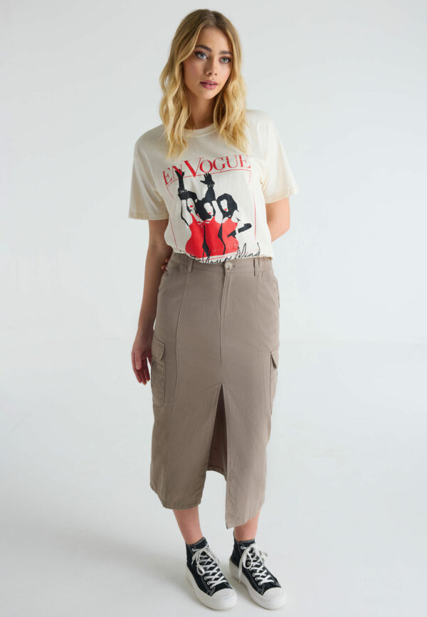 Womens Khaki Denim Cargo Skirt