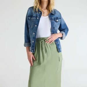 Womens Khaki Linen Blend Cargo Skirt