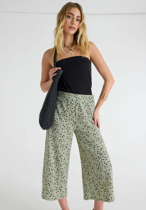 Womens Khaki Polka Dot Print Culottes