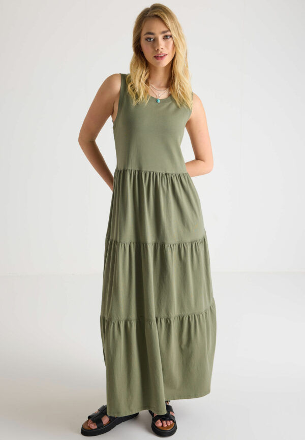 Womens Khaki Tiered Vest Maxi Dress