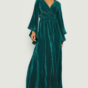 Womens Kimono Plisse Maxi Dress - Green - 12, Green