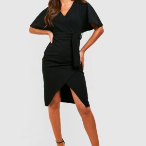 Womens Kimono Tie Belt Midi Dress - Black - 14, Black