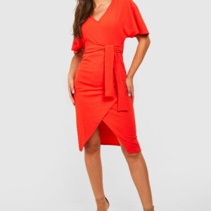 Womens Kimono Tie Belt Midi Dress - Orange - 8, Orange