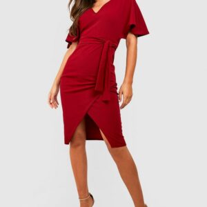 Womens Kimono Tie Belt Midi Dress - Red - 18, Red