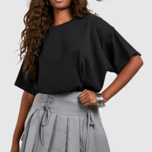 Womens Lace Up Pleated Tennis Skirt - Grey - 16, Grey