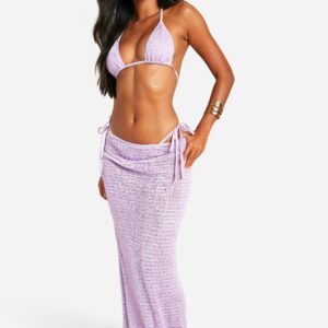 Womens Laddered Knit Beach Maxi Skirt - Purple - L, Purple