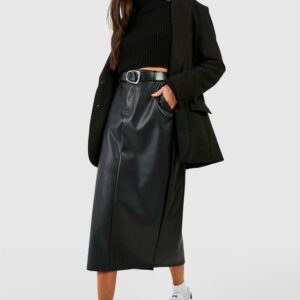 Womens Leather Look High Waisted Midaxi Skirt - Black - 10, Black