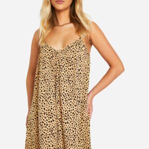 Womens Leopard Print Swing Beach Mini Dress - Brown - S, Brown