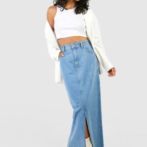 Womens Light Wash Denim Maxi Skirt - White - 6, White