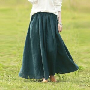 Women's Linen Long Skirt, Vintage Women Plus Size Maxi Fall Spring Skirt Custom Hand Made R12