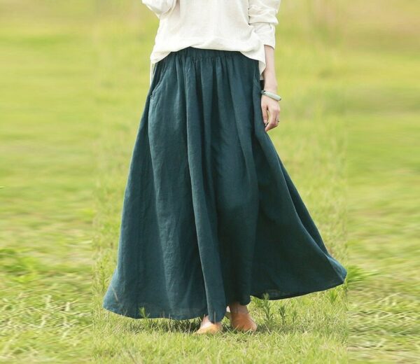 Women's Linen Long Skirt, Vintage Women Plus Size Maxi Fall Spring Skirt Custom Hand Made R12