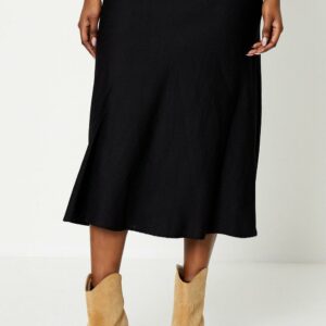 Womens Linen Look Bias Cut Midi Skirt