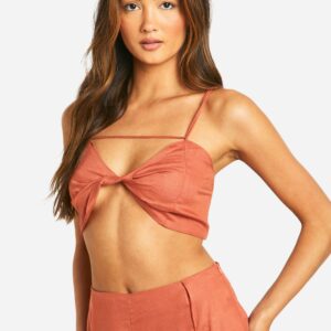 Womens Linen Look Twist Front Bralette - Orange - 6, Orange