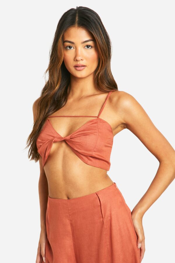 Womens Linen Look Twist Front Bralette - Orange - 6, Orange