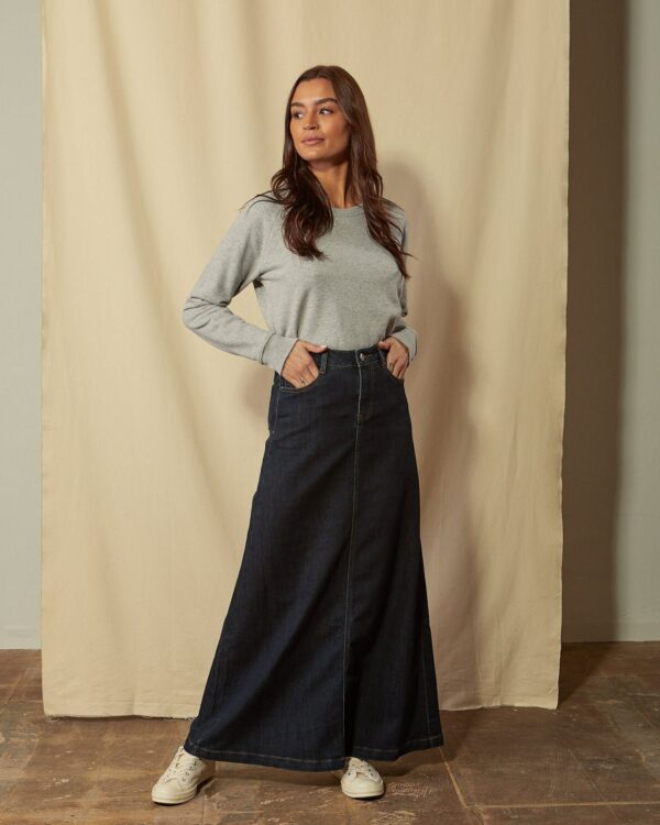 Womens Long Denim Skirt - Indigo