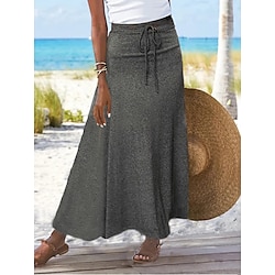 Women's Long Skirt Skirts Split Ends Solid Colored Daily Vacation Spring Summer Cotton coastalgrandmastyle Basic Casual Mermaid Black Grey