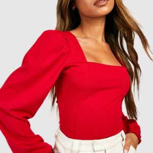 Womens Long Sleeve Corset Top - Red - 14, Red