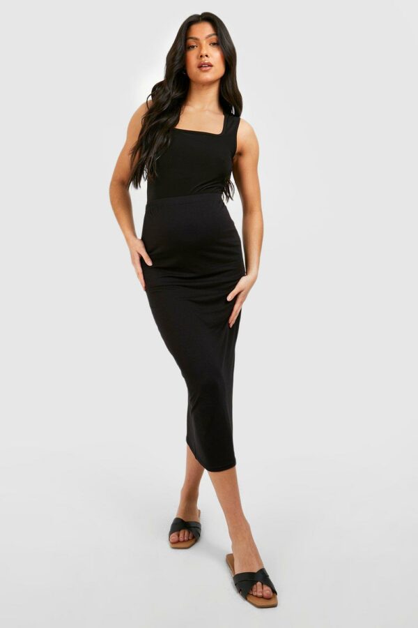 Womens Maternity Basic Over Bump Midaxi Skirt - Black - 10, Black