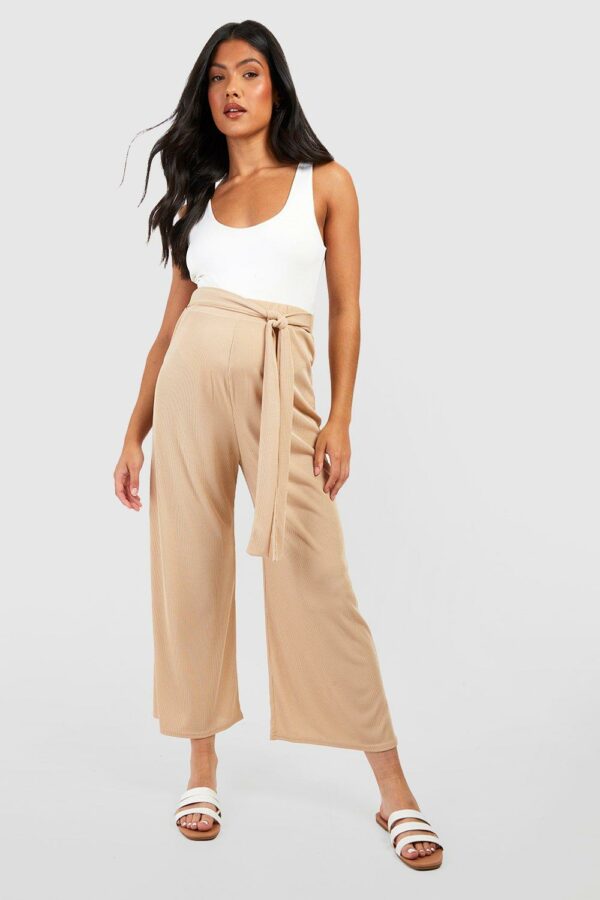 Womens Maternity Belted Rib Culottes - Beige - 16, Beige