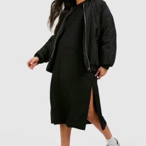 Womens Maternity Cotton Super Oversized Midi T-Shirt Dress - Black - 12, Black