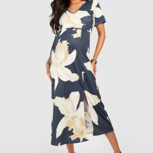 Womens Maternity Floral Midaxi Tea Dress - Black - 12, Black