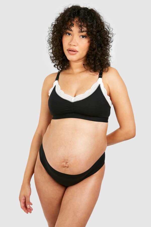 Womens Maternity Lace Trim Nursing Bra - Black - S, Black