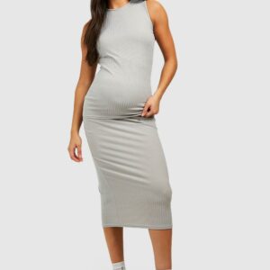 Womens Maternity Soft Rib Midi Skirt Co-Ord - Grey - 8, Grey