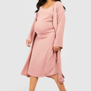 Womens Maternity Textured Strappy Midi Dress And Belted Kimono - Pink - 14, Pink