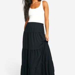 Womens Maternity Textured Tiered Maxi Skirt - Black - 12, Black