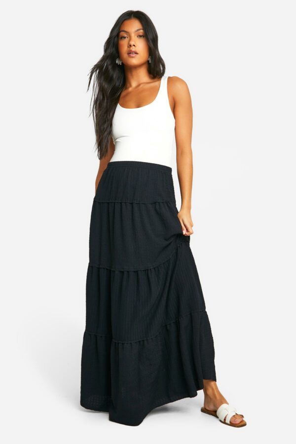 Womens Maternity Textured Tiered Maxi Skirt - Black - 12, Black