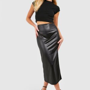 Womens Matte Faux Leather Midaxi Skirt - Black - 6, Black