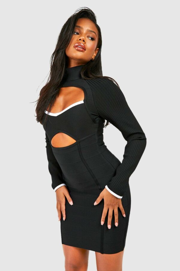 Womens Mono Bandage Cut Out Mini Dress - Black - 8, Black