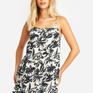 Womens Mono Floral Strappy Swing Dress - Black - 10, Black