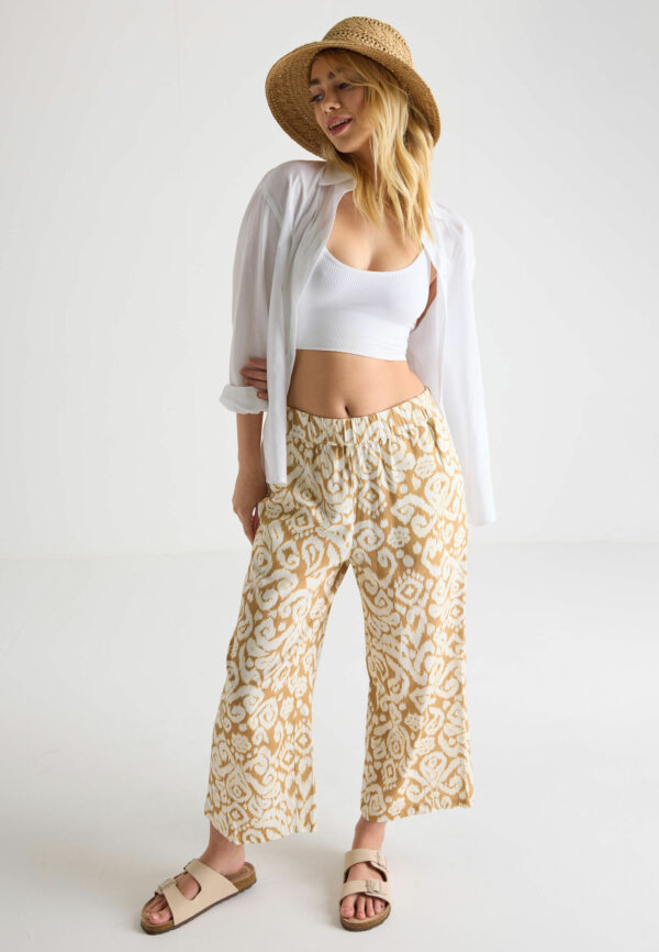 Womens Natural Batik Linen Blend Culottes