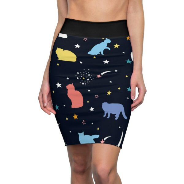 Women's Or Teens Space Cats Fitted Pencil Skirt, Cute, Kawaii, Pastel Goth Cat Print Skirt