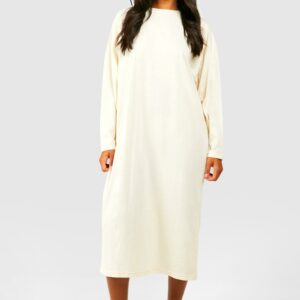 Womens Oversized Long Sleeve T-Shirt Midi Dress - Beige - 8, Beige