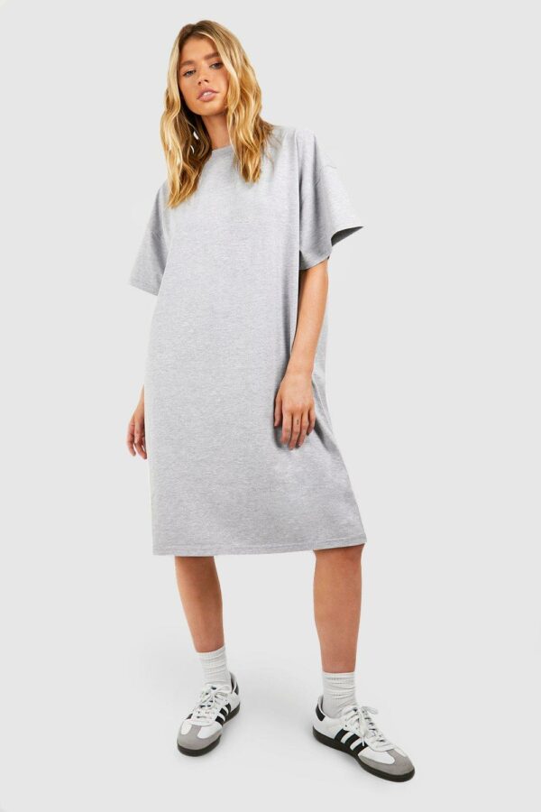 Womens Oversized Midi T-Shirt Dress - Grey - 14, Grey