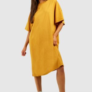 Womens Oversized Midi T-Shirt Dress - Yellow - 8, Yellow