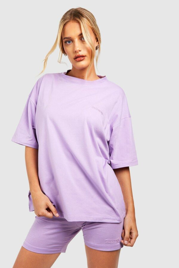 Womens Oversized T-Shirt And Cycling Short Set - Purple - S, Purple