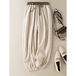 Women's Pants Trousers Harem Pants Linen Cotton Blend High Waist Ankle-Length White Fall