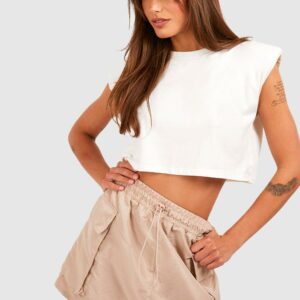 Womens Parachute Cargo Mini Skirt - Beige - 10, Beige