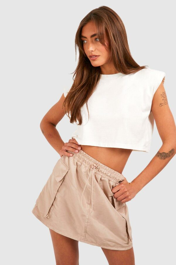 Womens Parachute Cargo Mini Skirt - Beige - 10, Beige