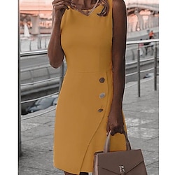 Women's Party Dress Work Dress Sheath Dress Mini Dress Black White Yellow Sleeveless Pure Color Button Summer Spring Fall Crew Neck Fashion Wedding Guest Vacation 2023 S M L XL XXL