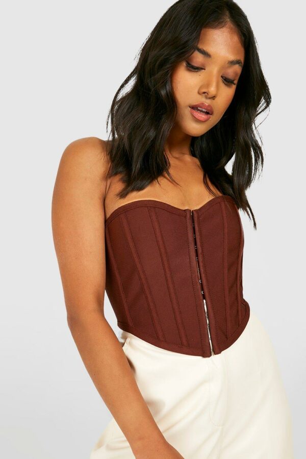 Womens Petite Bandage Hook And Eye Bandeau Corset Top - Brown - 6, Brown