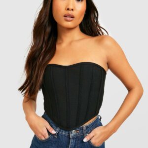 Womens Petite Bandeau Bandage Corset Top - Black - 6, Black