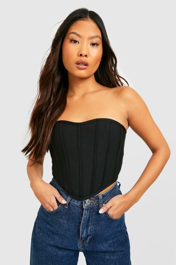 Womens Petite Bandeau Bandage Corset Top - Black - 6, Black