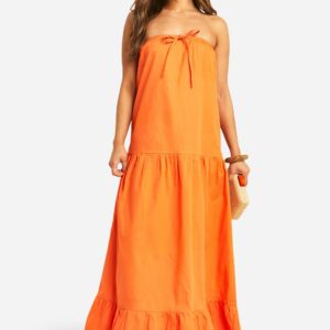 Womens Petite Bandeau Trapeze Maxi Dress - Orange - 6, Orange