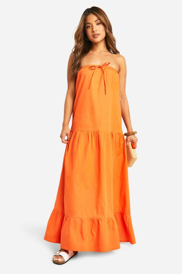 Womens Petite Bandeau Trapeze Maxi Dress - Orange - 6, Orange