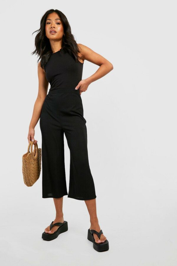 Womens Petite Basic Wide Leg Culottes - Black - 4, Black