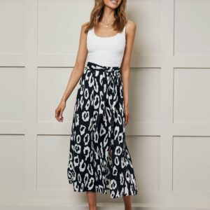 Women's Petite Black & White Animal Print Wrap Midi Skirt